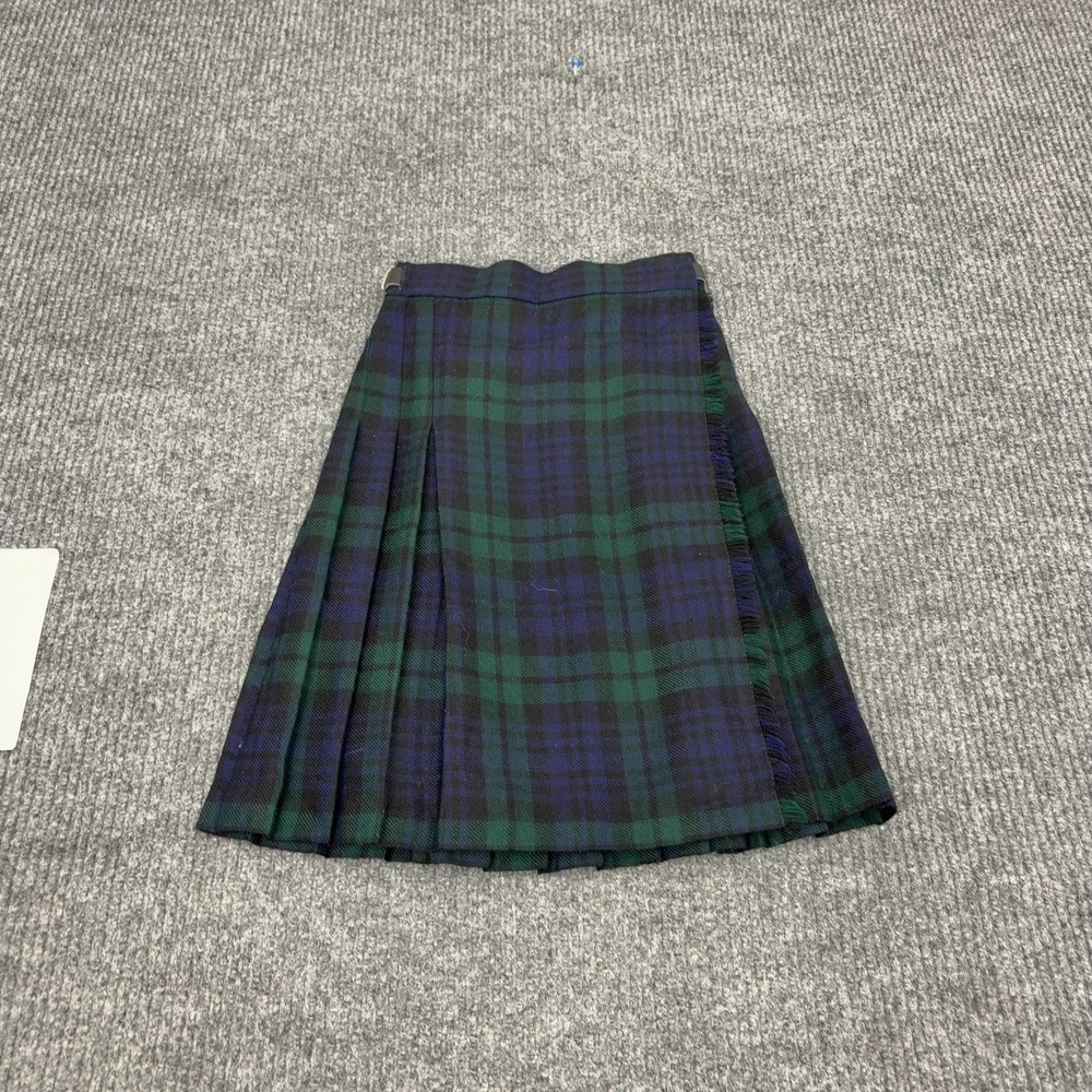 Highland Home Industries Kilt Skirt Girls 8 Blue Green Wool Pleated Fringed